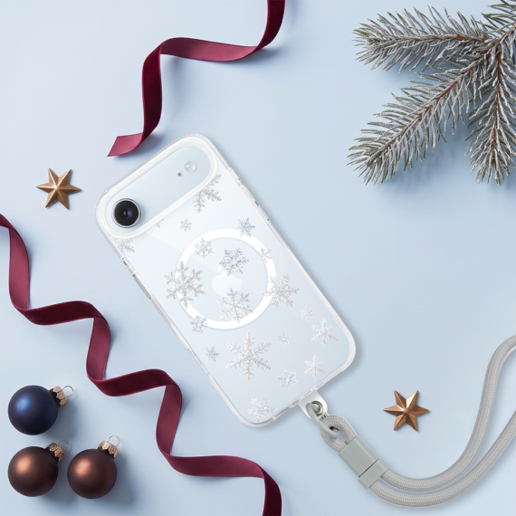 etui do iphone air z magsafe, zimowa magia, delikatne płatki śniegu, przeźroczyste