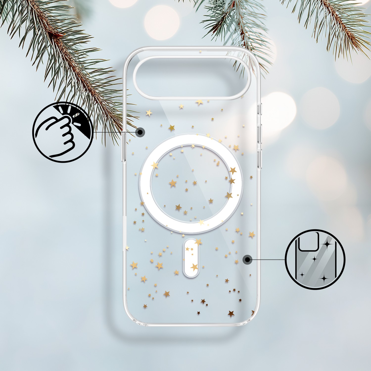 Etui do iPhone Air z MagSafe, Zimowa Magia, Złote gwiazdki, przeźroczyste1