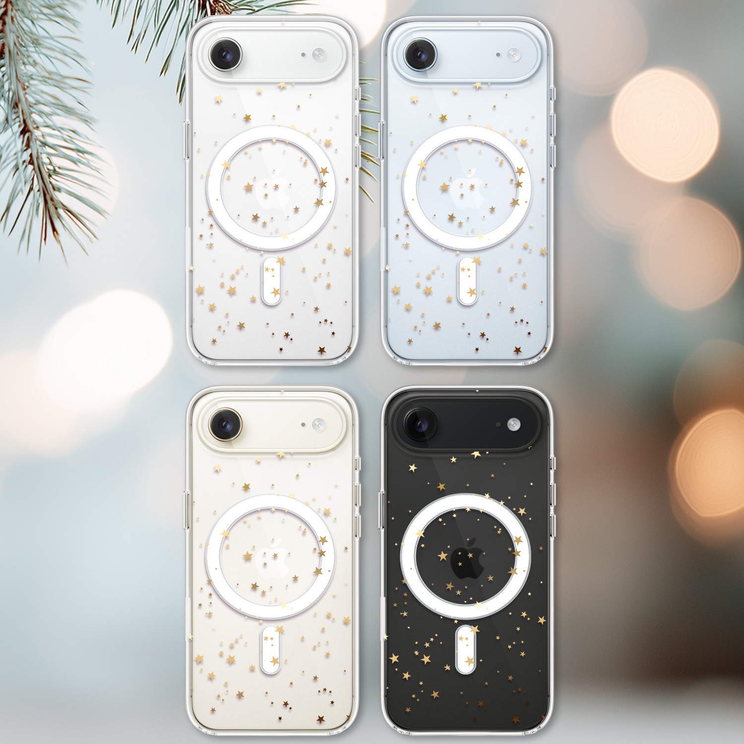 Etui do iPhone Air z MagSafe, Zimowa Magia, Złote gwiazdki, przeźroczyste2