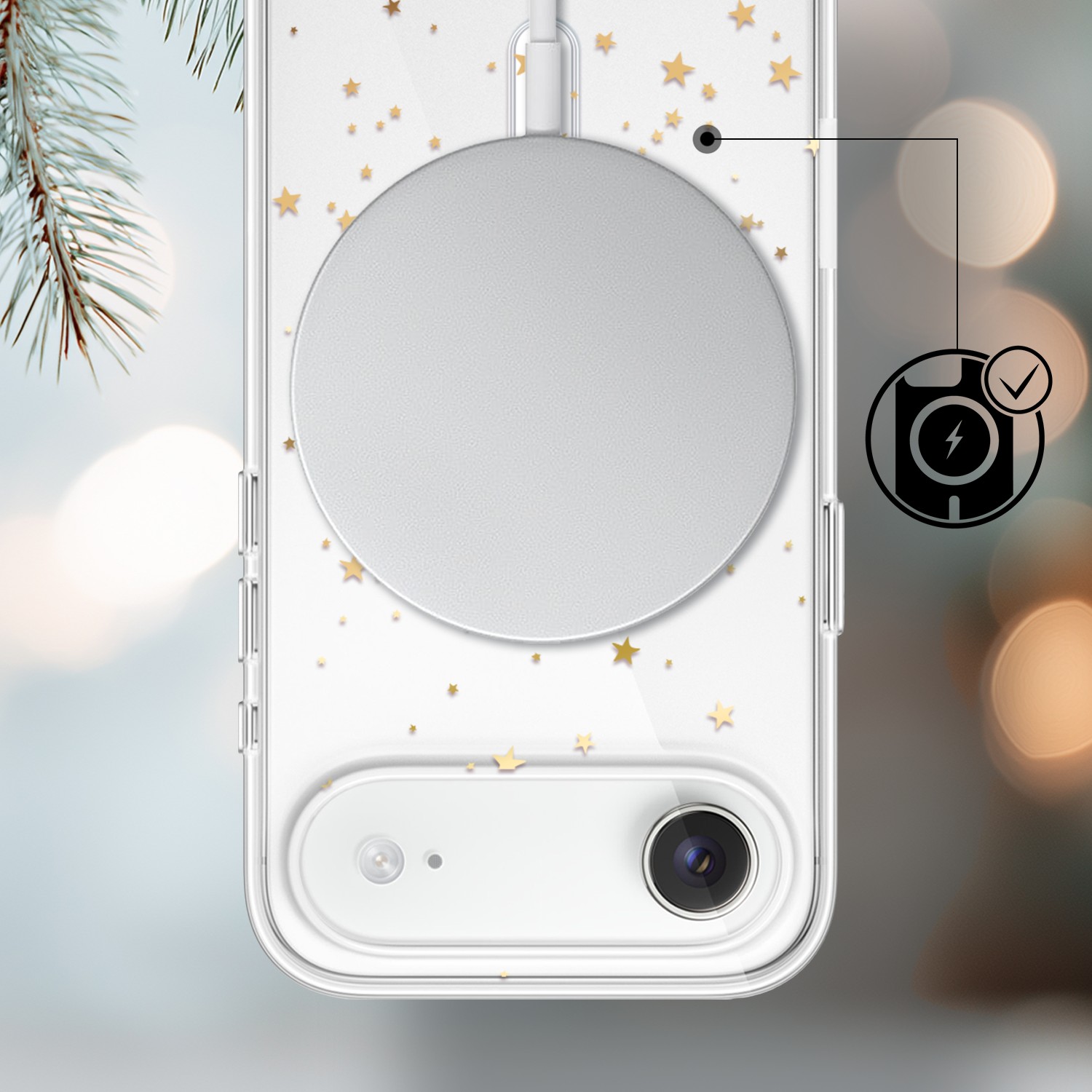 Etui do iPhone Air z MagSafe, Zimowa Magia, Złote gwiazdki, przeźroczyste3
