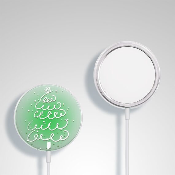 Etui na ładowarkę MagSafe antypoślizgowe, transparentne z nadrukiem malowana zielona choinka 17 pro-1