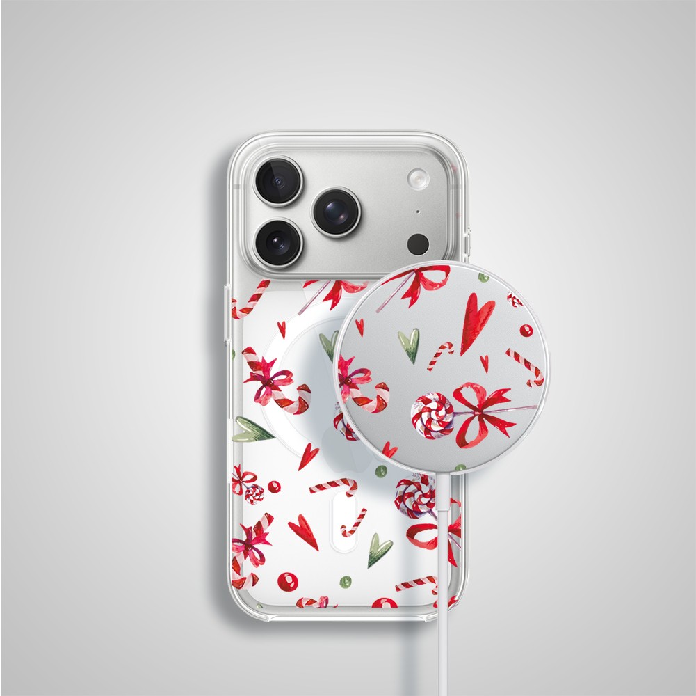 Etui na ładowarkę MagSafe antypoślizgowe, transparentne z wzorem cukierki świąteczne 17 pro-2