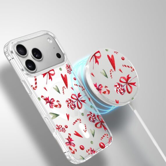 Etui na ładowarkę MagSafe antypoślizgowe, transparentne z wzorem cukierki świąteczne 17 pro-3