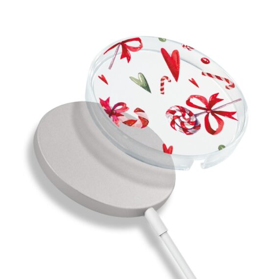 Etui na ładowarkę MagSafe antypoślizgowe, transparentne z wzorem cukierki świąteczne 17 pro-4