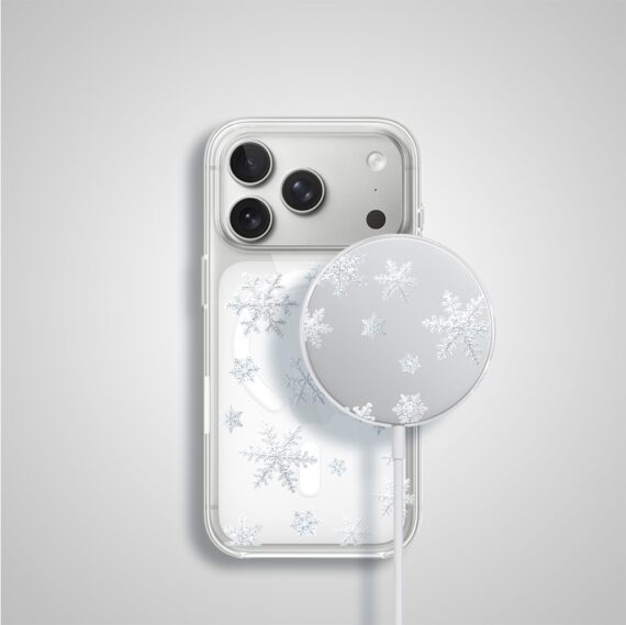 Etui na ładowarkę MagSafe antypoślizgowe, transparentne z wzorem delikatne płatki śniegu 17 pro-2