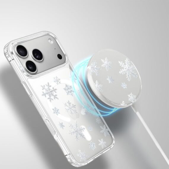 Etui na ładowarkę MagSafe antypoślizgowe, transparentne z wzorem delikatne płatki śniegu 17 pro-3