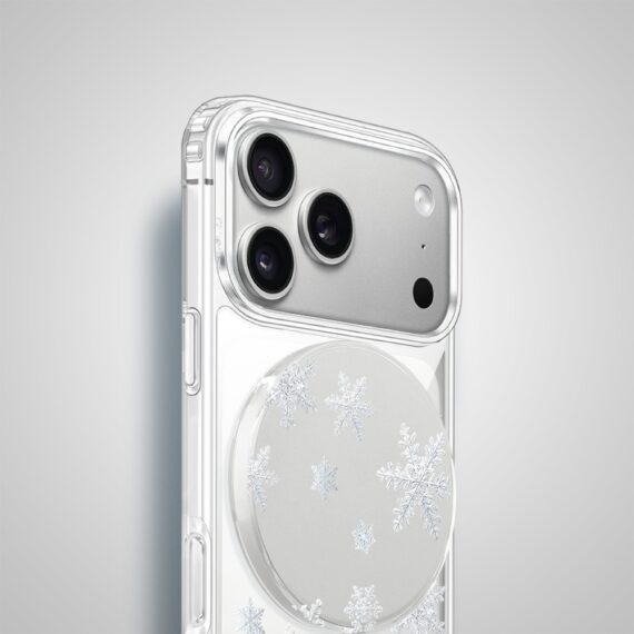 Etui na ładowarkę MagSafe antypoślizgowe, transparentne z wzorem delikatne płatki śniegu 17 pro