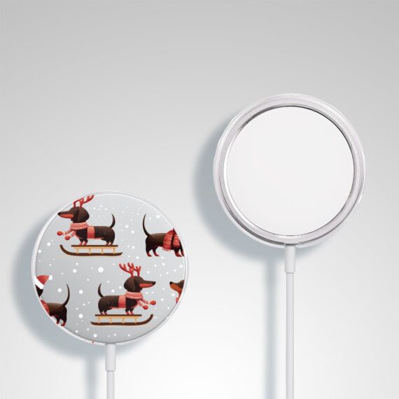 Etui na ładowarkę MagSafe antypoślizgowe, transparentne z wzorem jamniki na saniach 17 pro-1