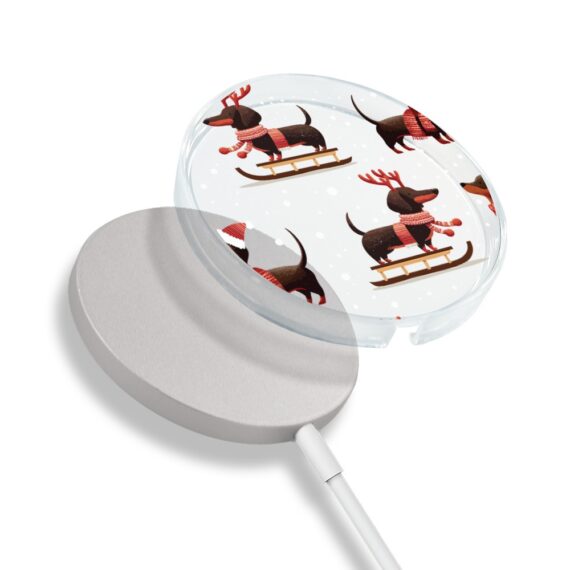 Etui na ładowarkę MagSafe antypoślizgowe, transparentne z wzorem jamniki na saniach 17 pro-4