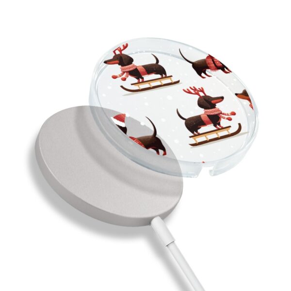 Etui na ładowarkę MagSafe antypoślizgowe, transparentne z wzorem jamniki na saniach 17 pro-4