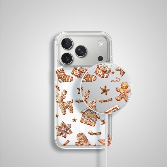 Etui na ładowarkę MagSafe antypoślizgowe, transparentne z wzorem magia pierniczków 17 pro-2