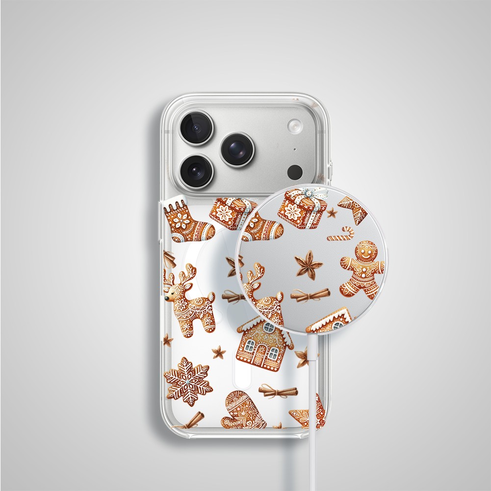 Etui na ładowarkę MagSafe antypoślizgowe, transparentne z wzorem magia pierniczków 17 pro-2