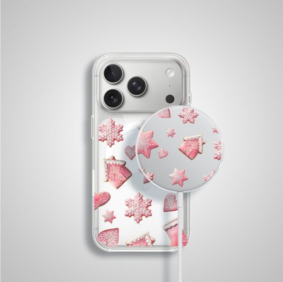 Etui na ładowarkę MagSafe antypoślizgowe, transparentne z wzorem różowe pierniczki 17 pro-2