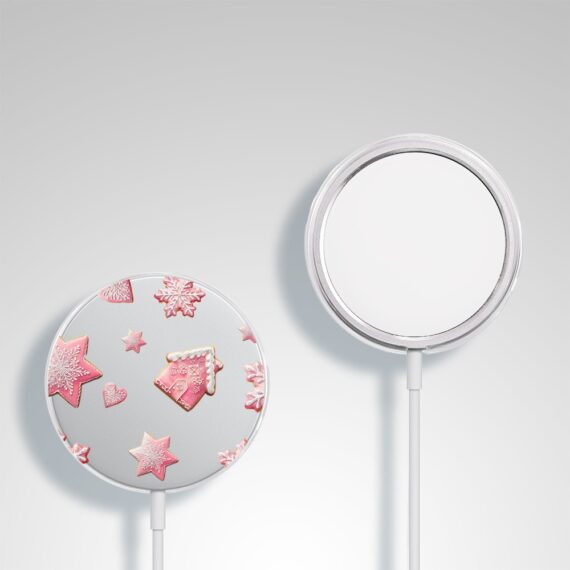 Etui na ładowarkę MagSafe antypoślizgowe, transparentne z wzorem różowe pierniczki 17 pro-3