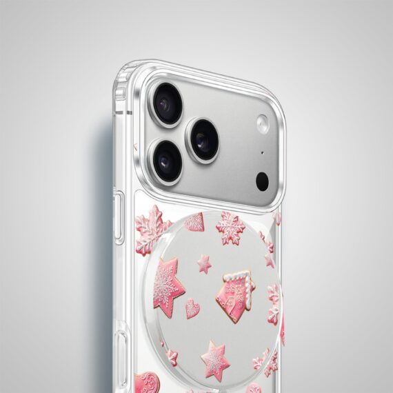 Etui na ładowarkę MagSafe antypoślizgowe, transparentne z wzorem różowe pierniczki 17 pro-4