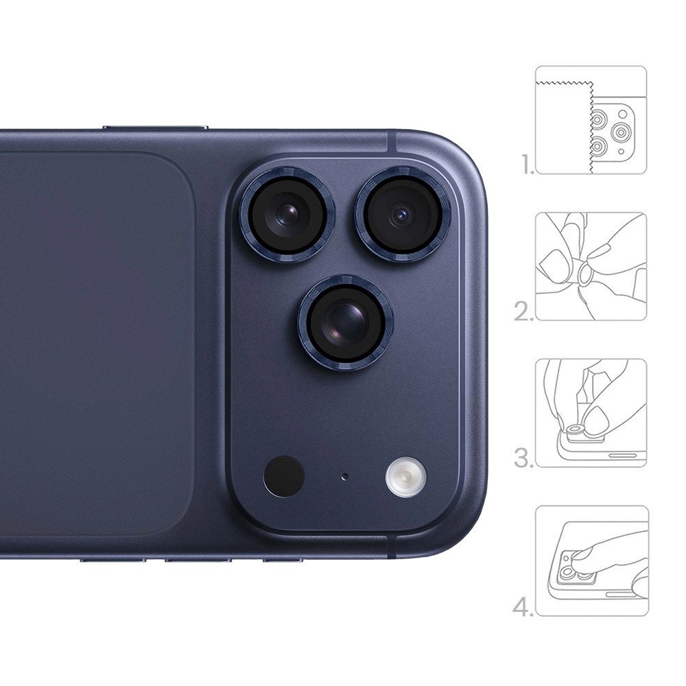 Metalowa osłona obiektywów szkło na aparat iPhone 17 Pro, granatowa (2)