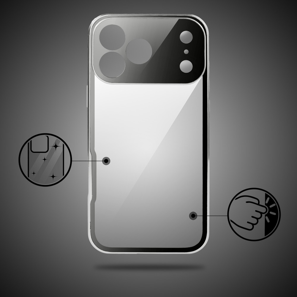 Obudowa do iPhone 17 Pro Max, podwójna szyba i aluminium 360° przód + tył magnetyczna, z osłoną aparatu i szkłem prywatyzującym, srebrna (3)