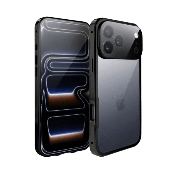 Obudowa do iPhone 17 Pro podwójna szyba i polerowane aluminium 360° magnetyczna, z osłoną aparatu, czarna
