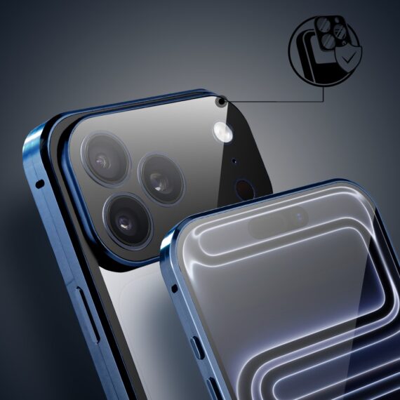 Obudowa do iPhone 17 Pro Max podwójna szyba i polerowane aluminium 360° magnetyczna, z osłoną aparatu, granatowa Obszar kompozycji 5