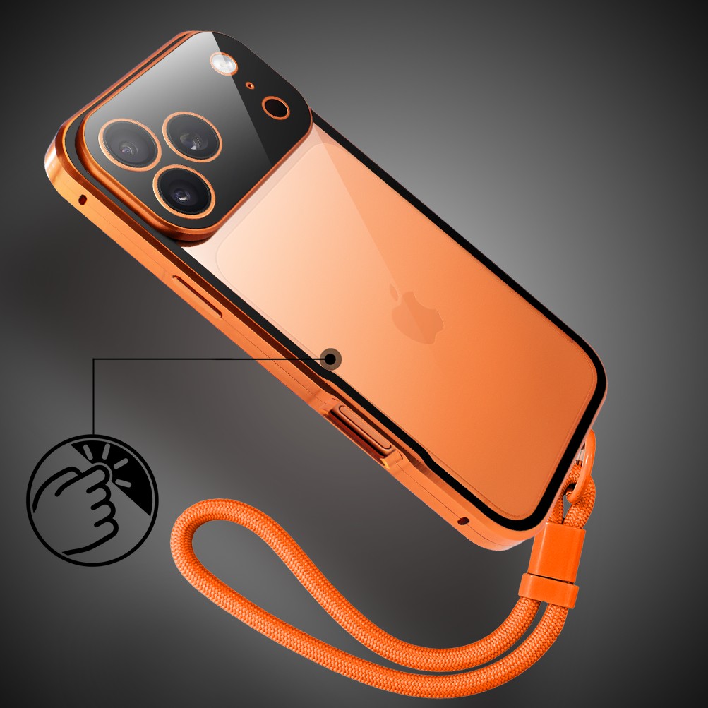 Obudowa do iPhone 17 Pro Max podwójna szyba i polerowane aluminium 360° magnetyczna, z osłoną aparatu, pomarańczowa Obszar kompozycji 3