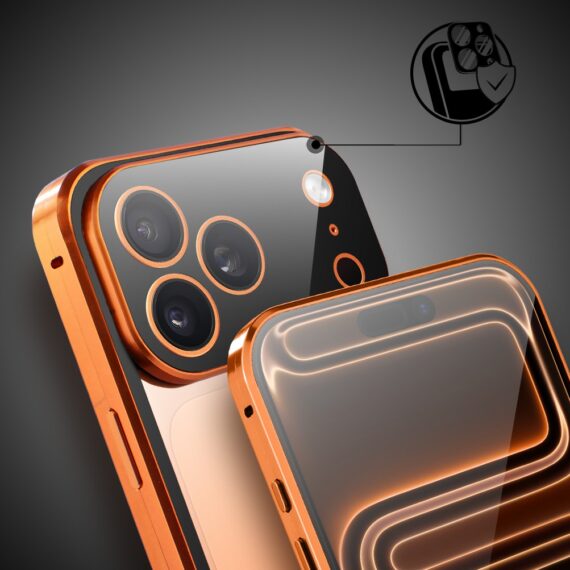 Obudowa do iPhone 17 Pro Max podwójna szyba i polerowane aluminium 360° magnetyczna, z osłoną aparatu, pomarańczowa Obszar kompozycji 5