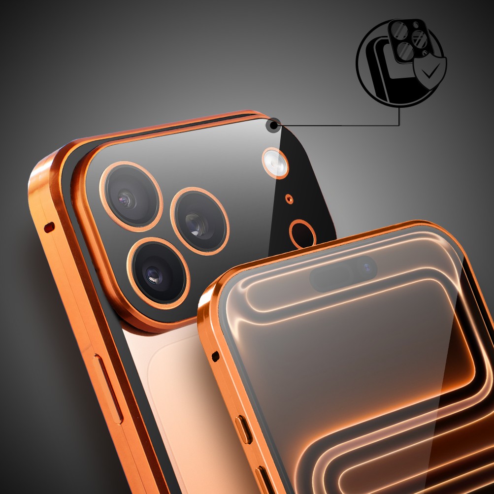 Obudowa do iPhone 17 Pro Max podwójna szyba i polerowane aluminium 360° magnetyczna, z osłoną aparatu, pomarańczowa Obszar kompozycji 5