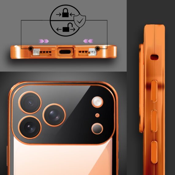 Obudowa do iPhone 17 Pro Max podwójna szyba i polerowane aluminium 360° magnetyczna, z osłoną aparatu, pomarańczowa Obszar kompozycji 6