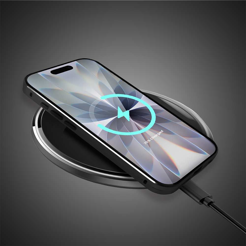 Obudowa do iPhone 17 podwójna szyba i polerowane aluminium 360° magnetyczna, z osłoną aparatu, czarna (1 (4)