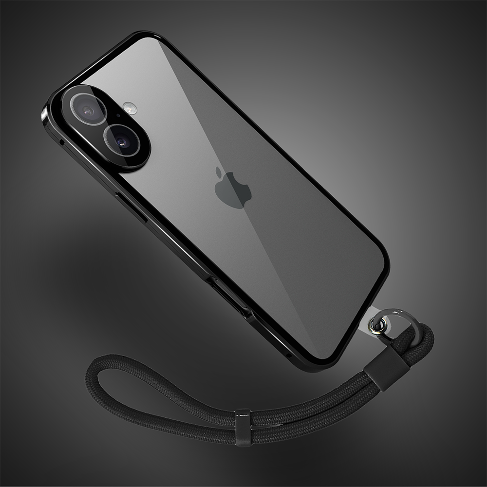 Obudowa do iPhone 17 podwójna szyba i polerowane aluminium 360° magnetyczna, z osłoną aparatu, czarna (1 (5)