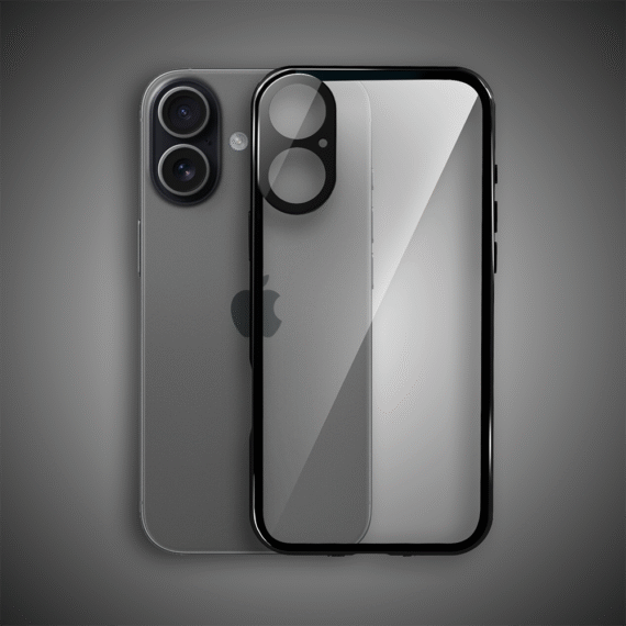 Obudowa do iPhone 17 podwójna szyba i polerowane aluminium 360° magnetyczna, z osłoną aparatu, czarna (1 (9)