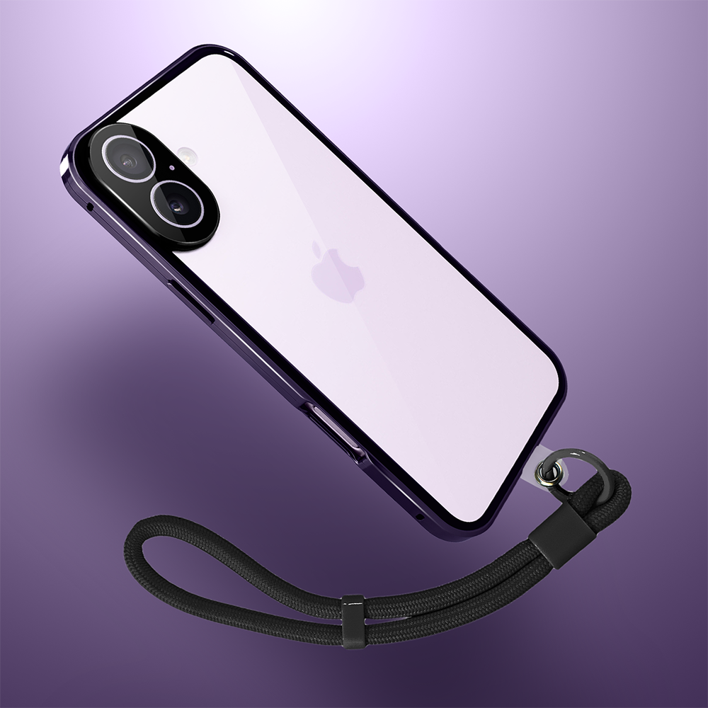 Obudowa do iPhone 17 podwójna szyba i polerowane aluminium 360° magnetyczna, z osłoną aparatu, fioletowa (4)