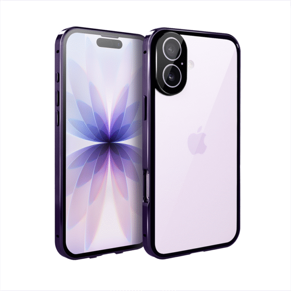 Obudowa do iPhone 17 podwójna szyba i polerowane aluminium 360° magnetyczna, z osłoną aparatu, fioletowa (6)