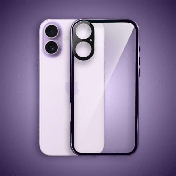 Obudowa do iPhone 17 podwójna szyba i polerowane aluminium 360° magnetyczna, z osłoną aparatu, fioletowa (8)