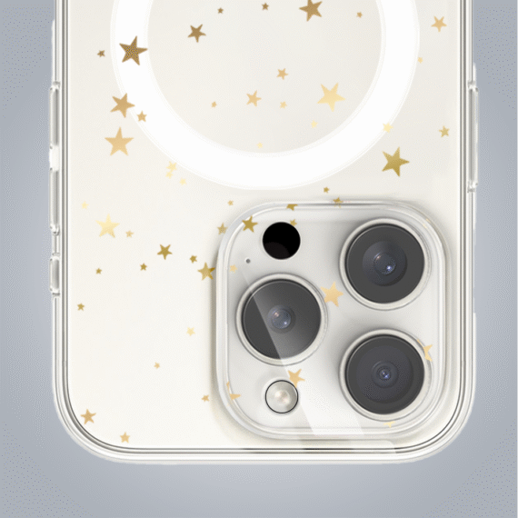 PRO-01Zestaw do iPhone 16 Pro: etui, szkło na aparat, power bank, złote gwiazdki