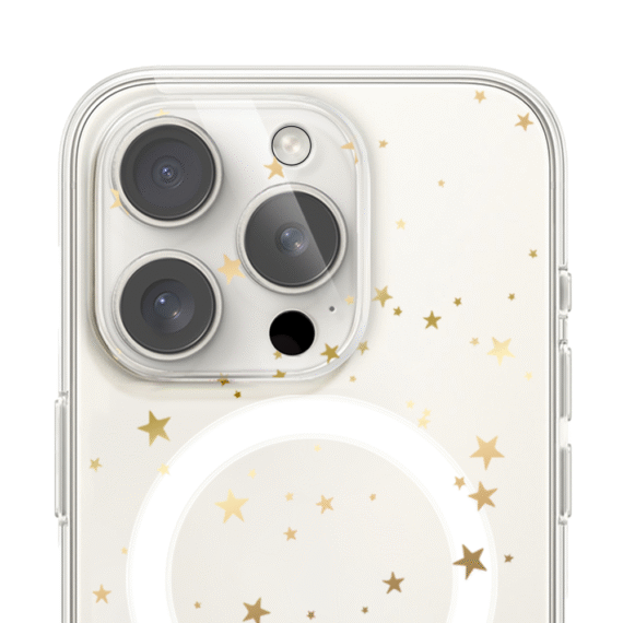 PRO-02Zestaw do iPhone 16 Pro: etui, szkło na aparat, power bank, złote gwiazdki