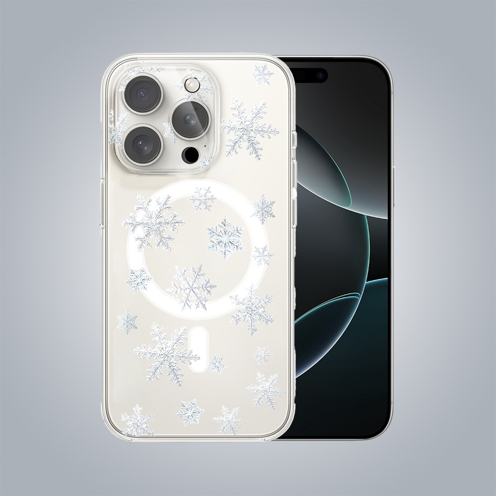 PRO 16Zestaw do iPhone 16 Pro etui, szkło na aparat, ładowarka z osłoną, delikatne płatki śniegu Zestaw do iPhone 16 Pro Max: etui, szkło na aparat, ładowarka z osłoną, delikatne płatki śniegu