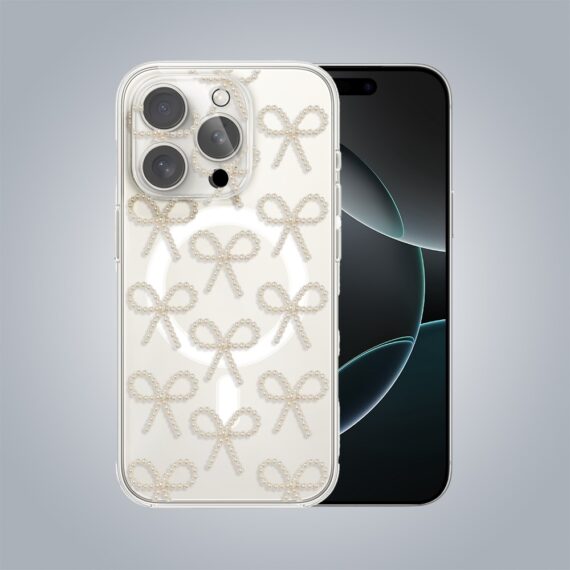 PRO 16Zestaw do iPhone 16 Pro: etui, szkło na aparat, power bank, złote kokardki