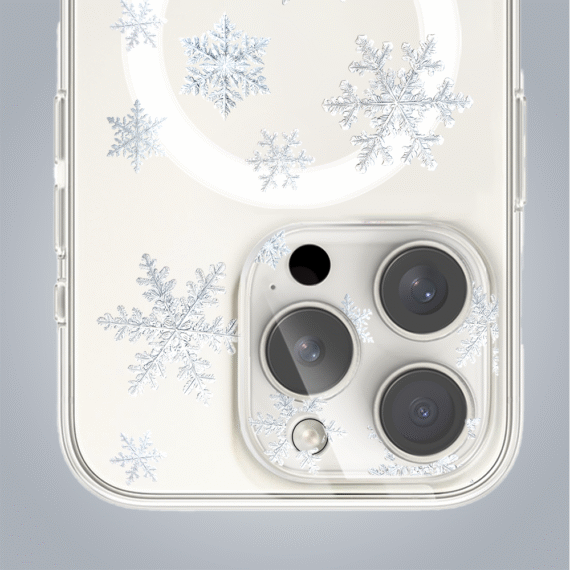 PRO-1Zestaw do iPhone 16 Pro etui, szkło na aparat, ładowarka z osłoną, delikatne płatki śniegu