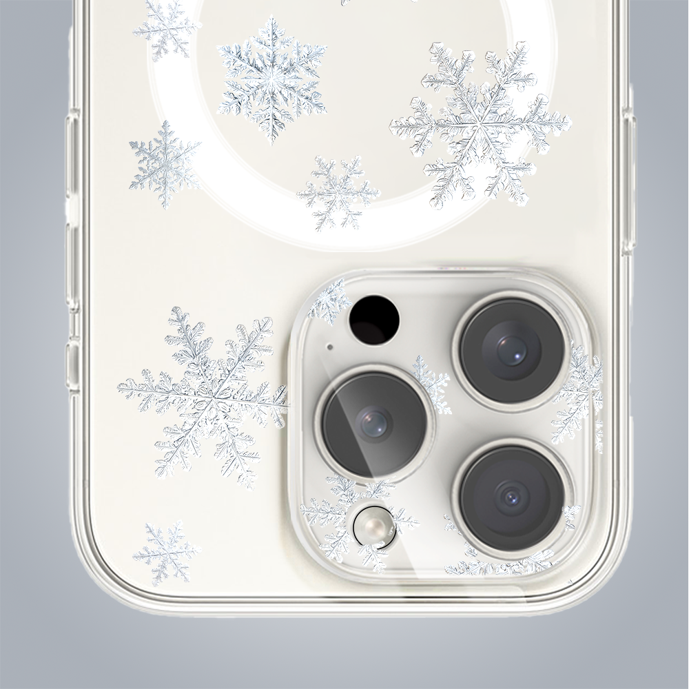 PRO-1Zestaw do iPhone 16 Pro etui, szkło na aparat, ładowarka z osłoną, delikatne płatki śniegu