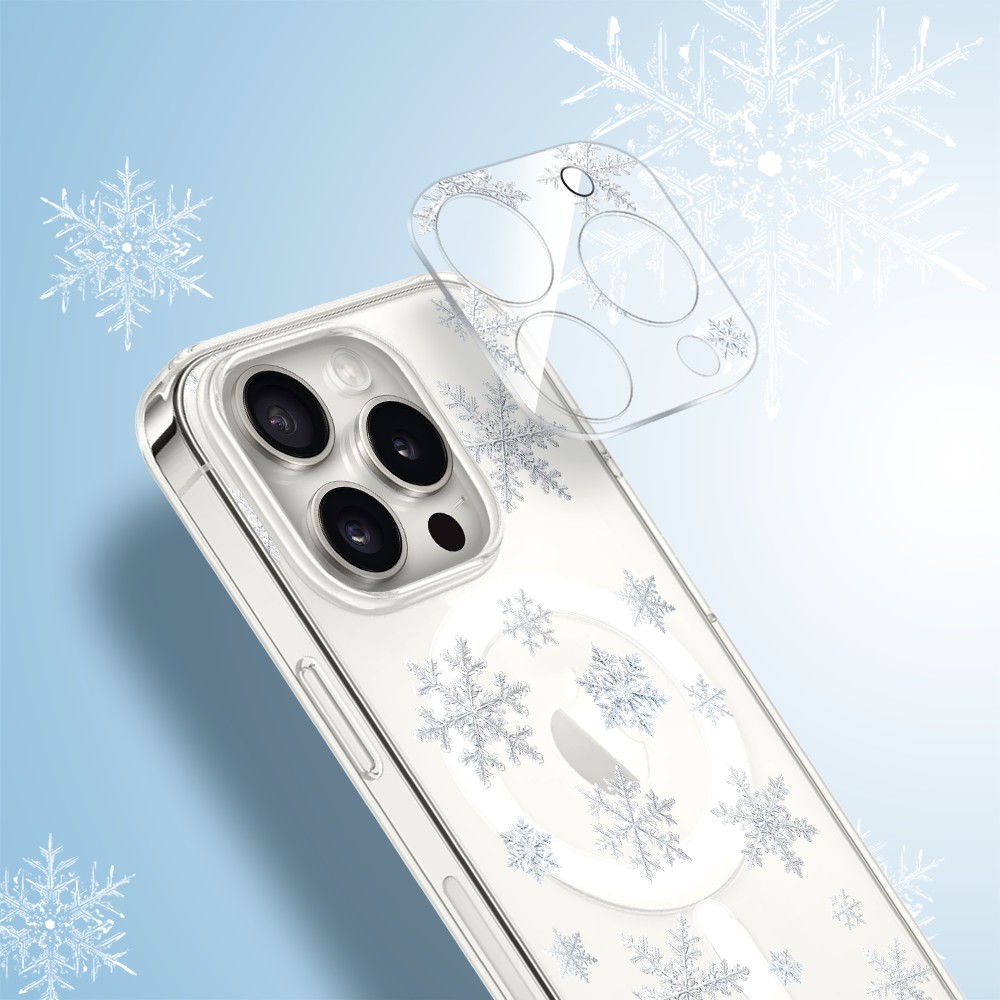PRO-2iPhone 15 Pro Max pełne szkło hartowane na cały aparat, kamerę, delikatne płatki śniegu