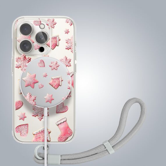 PRO-3Zestaw do iPhone 16 Pro Max: etui, szkło na aparat, ładowarka z osłoną, różowe pierniczki