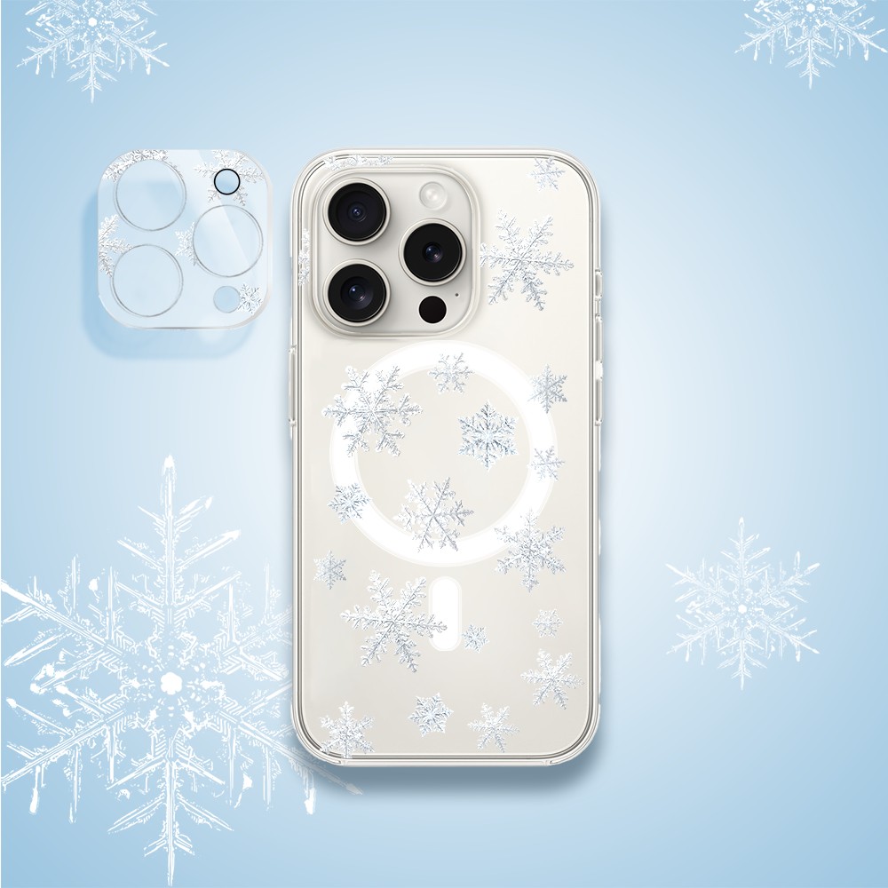 PRO-3iPhone 15 Pro Max pełne szkło hartowane na cały aparat, kamerę, delikatne płatki śniegu