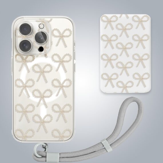 PRO-4Zestaw do iPhone 16 Pro: etui, szkło na aparat, power bank, złote kokardki