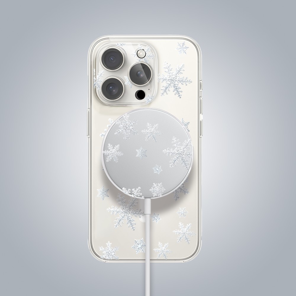 PRO kopiaZestaw do iPhone 16 Pro etui, szkło na aparat, ładowarka z osłoną, delikatne płatki śniegu