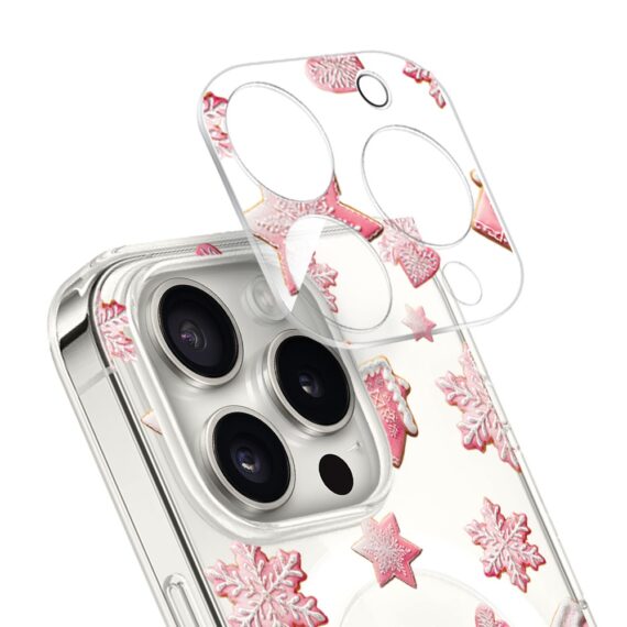 PROZestaw do iPhone 15 Pro etui, szkło na aparat, power bank, różowe pierniczki grafiki