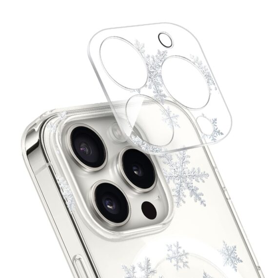 PROZestaw do iPhone 16 Pro Max: etui, szkło na aparat, ładowarka z osłoną, delikatne płatki śniegu