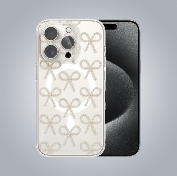 Zestaw do iPhone 15 Pro Max etui, szkło na aparat, power bank, złote kokardki