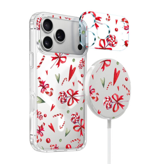 Zestaw do iPhone 17 Pro Max etui, szkło na aparat, ładowarka z osłoną, cukierki świąteczne