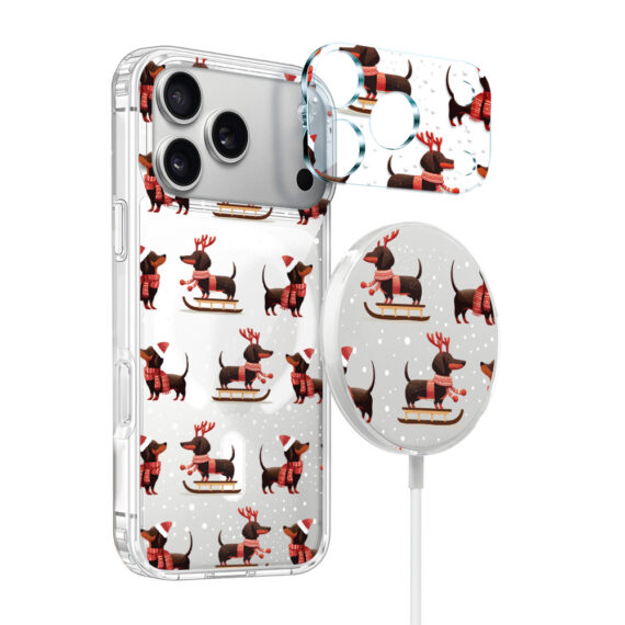 Zestaw do iPhone 17 Pro Max etui, szkło na aparat, ładowarka z osłoną, jamniki na saniach