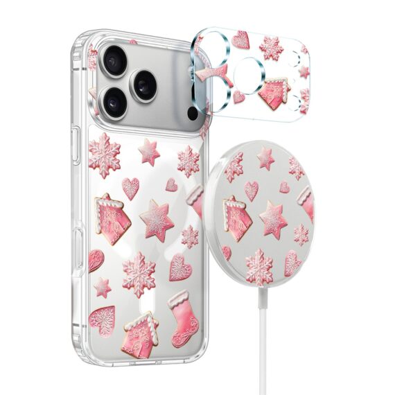 Zestaw do iPhone 17 Pro Max etui, szkło na aparat, ładowarka z osłoną, różowe pierniczki